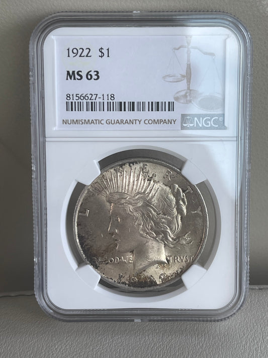 1922 Peace Dollar 90% Silver MS63