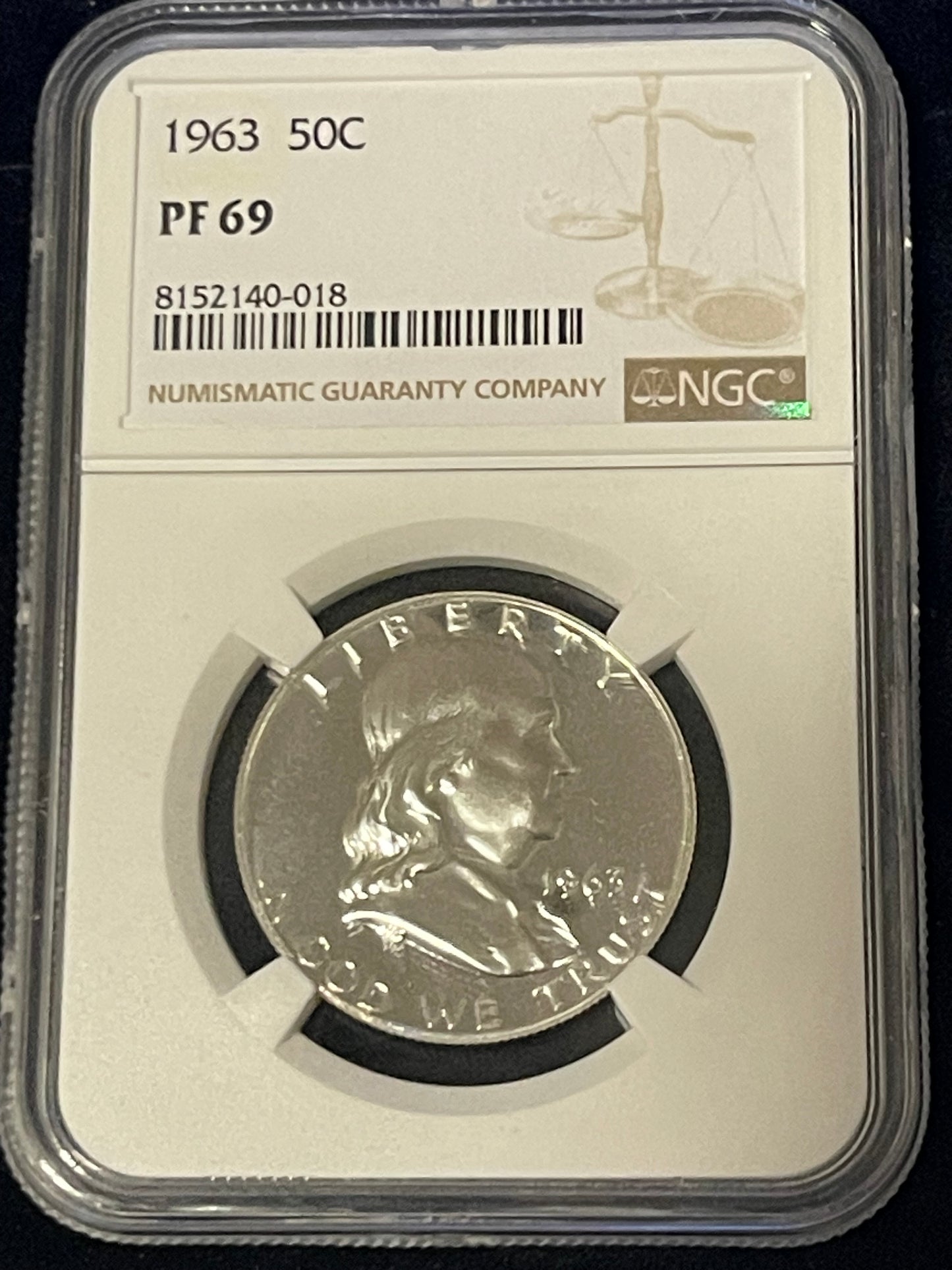 1963 P NGC PF69 SILVER PROOF BEN FRANKLIN HALF DOLLAR 50c 90% SILVER