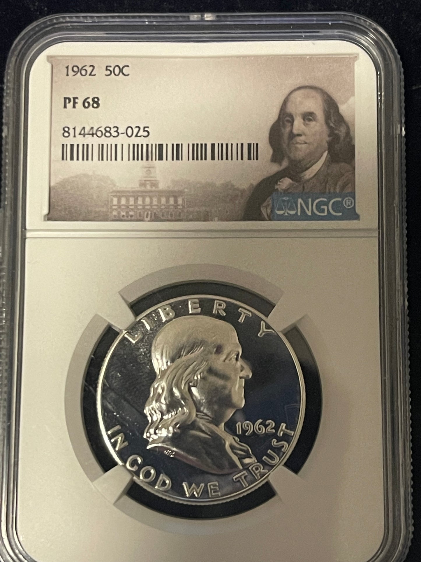 1962 NGC PF68 PROOF FRANKLIN HALF DOLLAR 50c 90% SILVER PORTRAIT LABEL